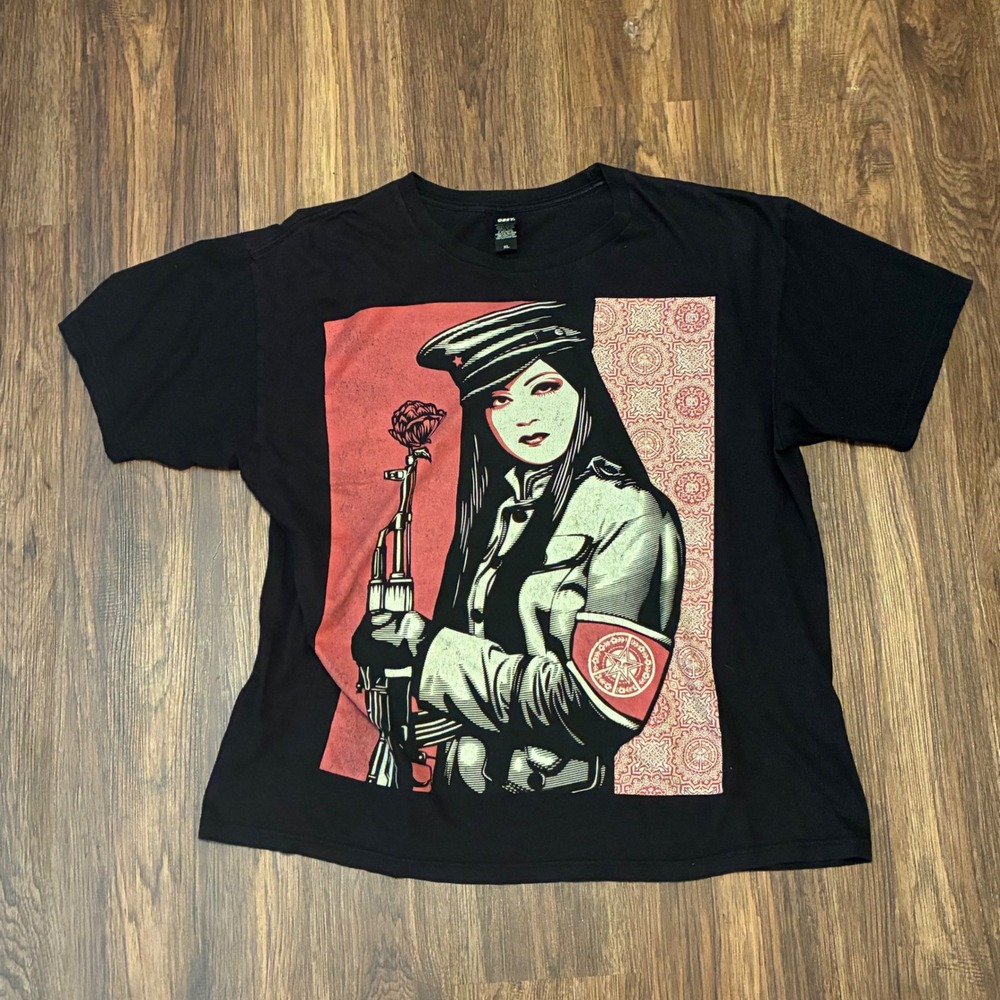 Vintage Obey AOP Peace Guard Graphic T-Shirt Black Shepard Fairey Men's XL Style